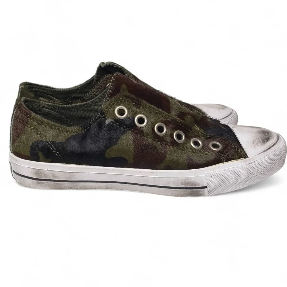 naughty monkey Camouflage Pony Hair Slip-On Sneakers in Green, Brown, Black
